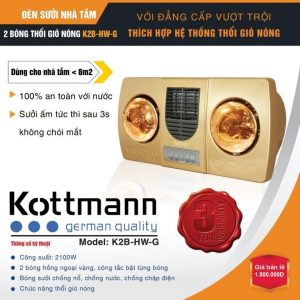 Đèn sưởi 2 bóng kèm gió thổi nóng – K2BHWG