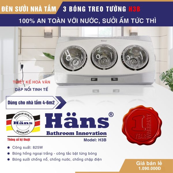 Đèn sưởi 3 bóng treo tường Hans – H3B