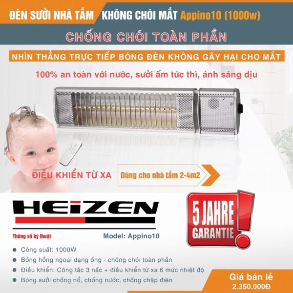 Đèn sưởi chống chói mắt 1000W có điều khiển từ xa – APPINO10